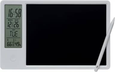 Calendário digital eletrônico com tela LCD de 9,5 polegadas, placa de notas e caneta, visor de hora, dia, temperatura e umidade para escritório, estudante, casa, trabalho, branco