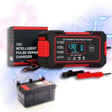 Carregador de Bateria inteligente 12V com display. Ideal para carro, moto e caminhão. Bivolt, com proteção contra superaquecimento, sobrecarga e curto-circuito – Qualidade Premium LNSTORE