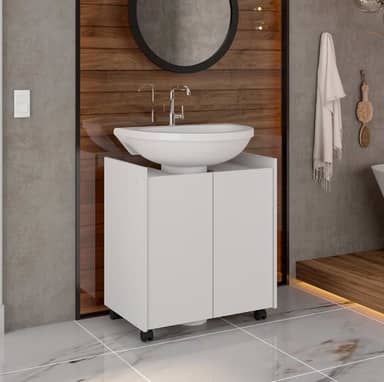 Gabinete Armário Banheiro Pia De Coluna Eccos - Branco