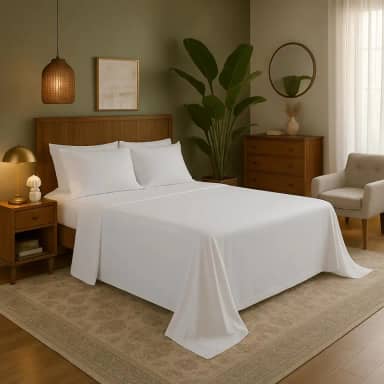 Lençol sem Elástico Cores Lisas Vários Tamanhos Micropercal 400 fios. (Branco, Padrão Casal)