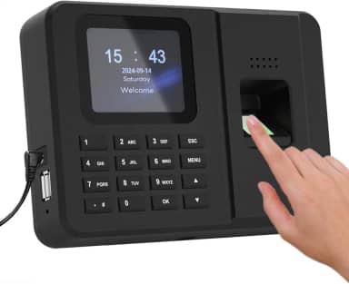 Relógios de ponto para funcionários pequenas empresas, impressão digital + PIN, máquina de entrada e saída de relógio biométrico para funcionários, sem taxa mensal, sem necessidade de