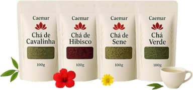Kit Desincha 100% Natural 400 gr - Chá Verde, Sene, Hibisco e Cavalinha - Sem Conservantes