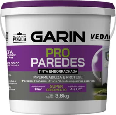Tinta Emborrachada Pro Paredes Fachadas Premium Garin Branco 3,6kg Acabamento Fosco Anti Mofo