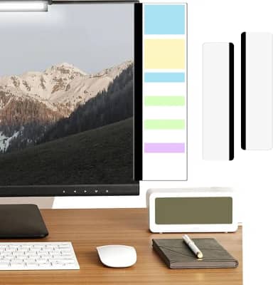 Quadro de notas para monitor, 2 peças, painel lateral de acrílico transparente, suporte de notas adesivas com compartimento para telefone e clipe para uso no escritório