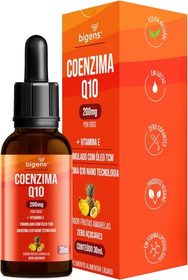 Coenzima Q10 200mg com Vitamina E e Óleo TCM, Sabor Frutas Amarelas, Zero Açúcares, Unidade 30ml Bigens. (Unidade)