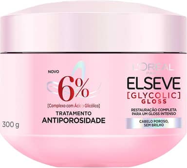 L'Oréal Paris Elseve Glycolic Gloss Máscara Capilar Antiporosidade, com Ácido Glicólico, Sela a Cutícula, Garante 3X Mais Brilho Espelhado e Maciez Intensa, 300g