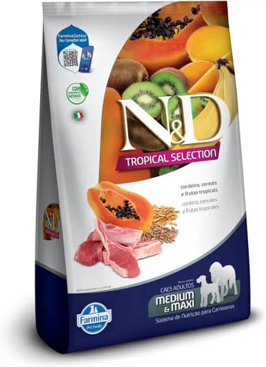 N&D Tropical para Cães Adultos de Raças Médias e Grandes Sabor Cordeiro, Cereais e Frutas Tropicais 2,5Kg