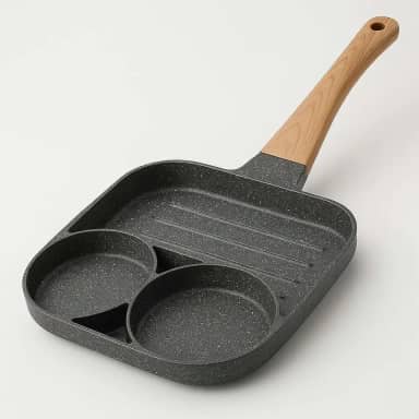 Frigideira Antiaderente Multifuncional 3 em 1 com Cabo de Madeira – Ideal para Fritar Ovos, Legumes e Carnes, Fácil de Usar e Limpar – Premium