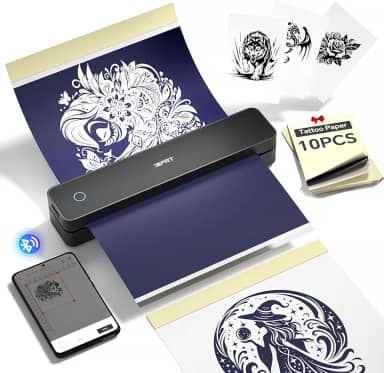 iDPRT Impressoras Tatto MT660 e dez folhas de papel de tatuagem, impressora térmica Bluetooth sem fio para viagens, impressora sem tinta compatível com iOS, Android, laptop