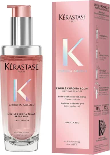 Kérastase Óleo Chroma Absolu Huile de Parfum Refilável, para cabelos coloridos, com proteção UV e protetor térmico até 230ºC, brilho, hidratação, proteção de cor, 75ml