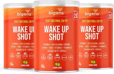 Wake up shot, vitamina c, própolis, gengibre, cúrcuma, guarana e zinco, Sabor Limão, 150g, Bigens (Kit 3)
