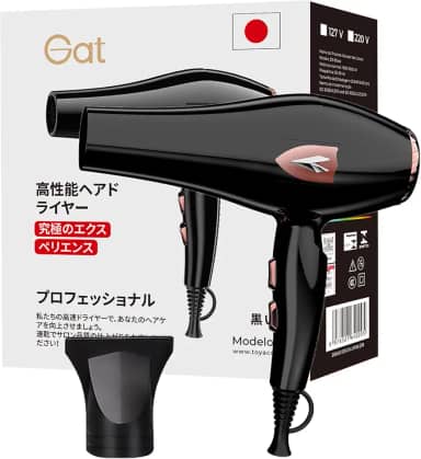 Gat Secador de Cabelo Profissional 1800W – Potente Motor Turbo, Rápida Secagem, Controle de Temperatura, Compacto e Portátil Ideal para Viagem e Uso Doméstico (Preto, 220V)
