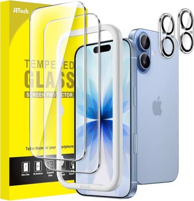 JETech Película de Vidro Temperado para iPhone 17 6,3 Polegadas com Protetor de Lente de Câmera, Película Protetora de Tela com Dureza 9H, HD Transparente, 2 Pacotes Cada