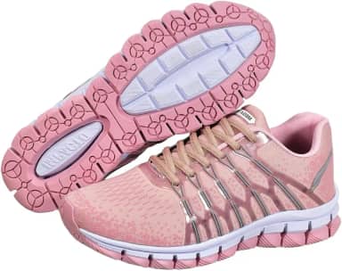 Tênis Esportivo Feminino, Preto e Rosa, Solado Flexível, Running e Caminhada mega oly