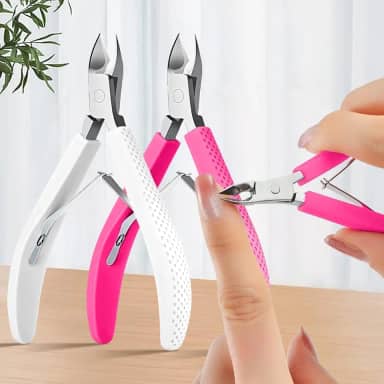 Alicate e cortador de cutículas branco/rosa, 2 peças com alça de silicone, ferramenta de remoção de aço inoxidável para cuidados com as unhas, itens essenciais para manicure e pedicure