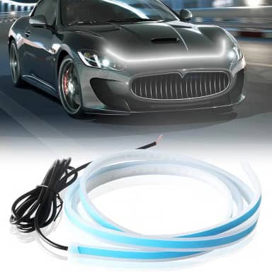 Fita de LED para Carro Branca, 60cm, Seta Amarela Sequencial, 12V, Luz Decorativa Noturna, Fita Flexível para Farol e Lanterna