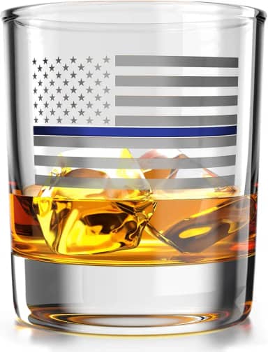 Thin Blue Line American Flag - Old Fashioned Whiskey Rocks Bourbon Glass - Capacidade de 290 ml