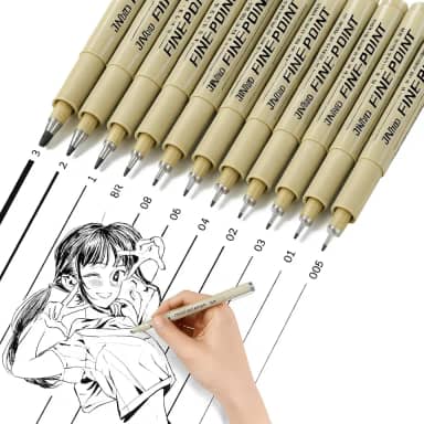 Kit 12 Canetas Nanquim Profissional para Desenho, Ilustração, Mangá e Line Art Desenho Técnico Artístico Lettering Brush Projetos Sakura Caligrafia Preto Premium