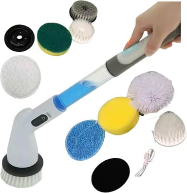 Escova De Limpeza Eletrica Giratória Multiuso 9 em 1 Recarregável com Dispenser