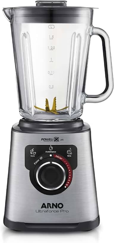 Liquidificador Arno Ultraforce Pro 1100W LN93, com App de Receitas, 6 Lâminas Powelix Life, Jarra de Vidro 2L, Resistente a Choque Térmico e Corpo Inox, Tecnologia Limpa Fácil, 110V