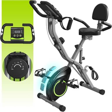 Bicicleta ergométrica interna para idosos, bicicleta ergométrica dobrável 5 em 1 com resistência magnética de 16 níveis e passeio em três posições, capacidade de 136 kg, volante de 1,6 kg,