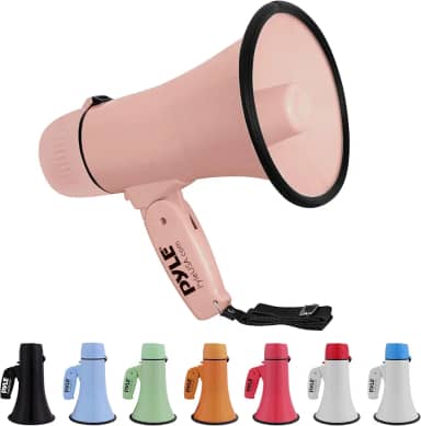 Pyle Megafone Bullhorn de 20 W - portátil, sirene automática e volume ajustável, alcance de projeção de até 400 jardas quadradas, entrada auxiliar, talk, sirene, música, apito e gravação, alça de