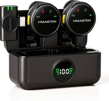 Microfone Lapela Duplo Sem fio – Redução de Ruído, Case Carregador, Tipo C compatível com Android/Iphone 15/16/17, kit com 2 microfones, com display, Ideal para Vlog, Live, Entrevista, YouTube.