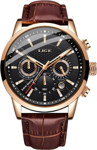 Relógios masculinos com cronógrafo, de couro, à prova d'água, analógico, quartzo, aço inoxidável, negócios, clássico, masculino