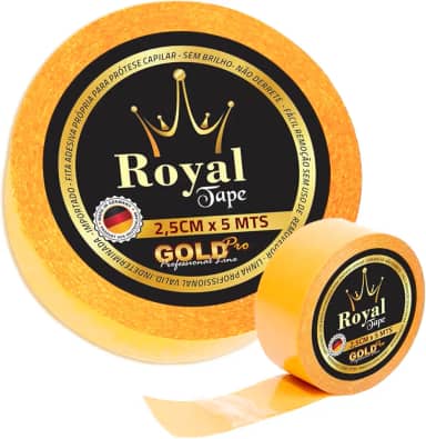 Fita Gold 2,5cm x 5mts Protese Capilar Dupla Face Peruca Transparente Adesiva Prova Dagua Amarela Não Mela Não Derrete Premium Marca Royal Tape