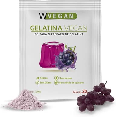 Wvegan Gelatina Vegan Sabor Uva 20g - A Primeira Gelatina Vegana do Brasil - Sem Glúten, Sem Açúcar e Sem Lactose