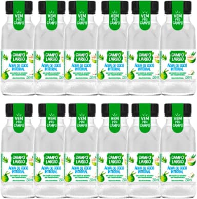 Kit 12x Água De Coco Integral Campo Largo Garrafa 250 Ml Natural Sem Conservante Fardo