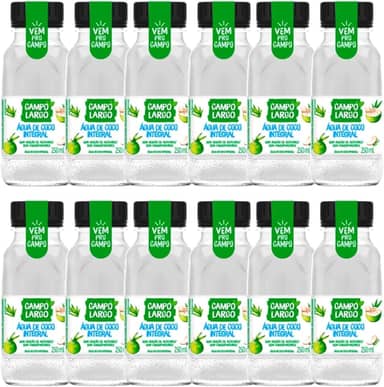 Kit 12x Água De Coco Integral Campo Largo Garrafa 250 Ml Natural Sem Conservante Fardo
