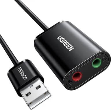 UGREEN Adaptador de placa de som USB para entrada de áudio com fone de ouvido TRS duplo de 3 pólos e microfone USB para Aux Conversor de áudio externo de 3,5 mm para Windows Mac Linux PC Lapt