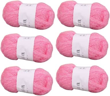 6 novelos de fio brilhante para panos de prato 100% poliéster, vidro, seda, pastel, para crochê, tecelagem, artesanato feito à mão, total de 300 g (rosa)