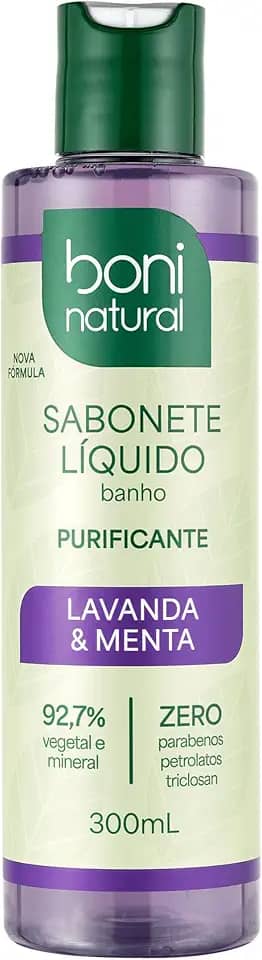 Sabonete Líquido de Lavanda e Menta, Vegano e Natural, Altamente Hidratante e Perfumado, Boni Natural, 300ml