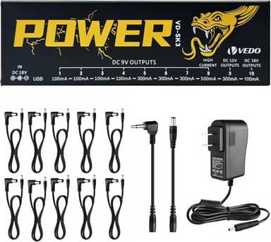 VEDO VD-SK3 Fonte de Alimentação para Pedal de Efeito de Guitarra com 10 Saídas Isoladas (9V, 12V, 18V) Proteção contra Curto-Circuito e Sobrecorrente - Fonte Estável para Pedais de Guitarra 110V-240V