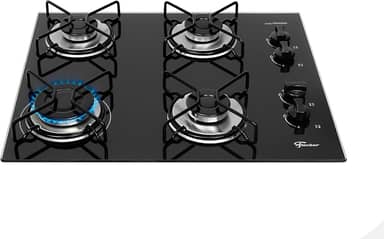 FISCHER COOKTOP À GÁS 4 BOCAS FIT LINE TREMPE ARAMADO MESA VIDRO PRETO BIVOLT 36350-102675
