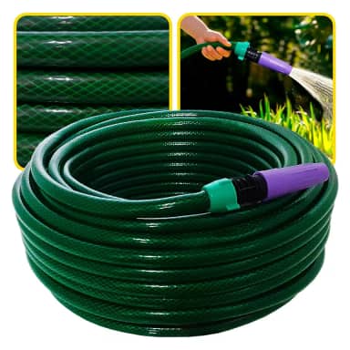 Mangueira de Jardim Verde Trançada com Esguicho e União Resistente (50 metros)