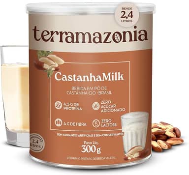 TERRAMAZONIA CastanhaMilk Leite em Pó Vegetal Feito de Castanha-do-Brasil - Bebida Vegetal de Castanha do Pará em Pó - Zero Lactose - Vegano - 300g