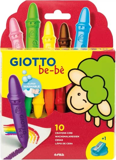 GIOTTO BEBE Lápis de Cera Giz Estojo com 11 unidades, 10 Cores Giz + 1 Apontador, Ultra Resistente a Queda