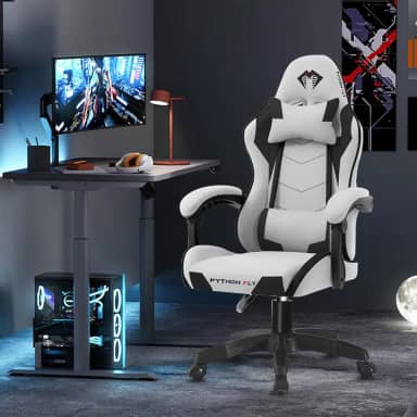 Cadeira Gamer Python Fly em tecido, respirável e ecológica, ângulo ajustável (Cinza Claro)