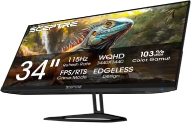 Sceptre Novo monitor de jogos IPS de 34 polegadas 3440 x 1440 até 115Hz DP HDM alto-falantes embutidos, máquina preta 2026