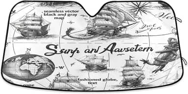 Mapa do mundo vintage pára-brisa de carro protetor de viseira frontal dobrável para carro, SUV, caminhão - Mantenha o veículo fresco, 133 x 23,5 polegadas