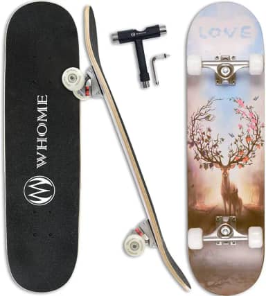 WHOME Skates para adultos/crianças adolescentes/meninas iniciantes/meninos – 78,7 cm x 20,32 cm Pro Standard Skate completo 8 camadas Alpine Maple Deck ABEC-9 rolamentos com T-Tool