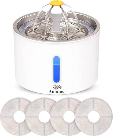 Kit Bebedouro Tipo Fonte 2,4 L Com Filtro Animus Bem Estar Healthy Pet INOX+ 4 Filtros extras para gatos e cães