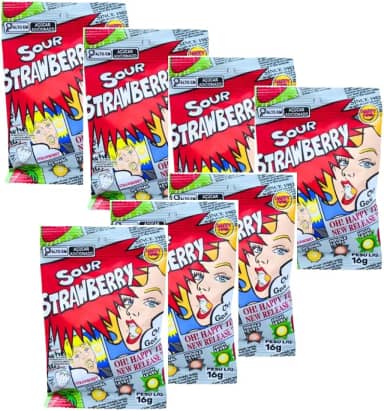 Kit 7x Bala Japonesa Mais Azeda do Mundo – SOUR STRAWBERRY Morango Azedo Extremo Importada do Japão