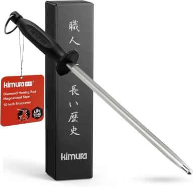 Kimura Haste de afiar diamante profissional, 25 cm, prata, grão extrafino, magnetizado, cabo ergonômico, afiador de facas versátil, caixa de presente japonesa