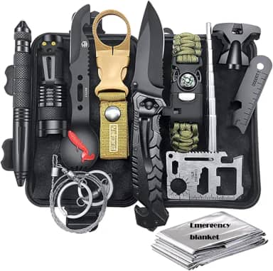 yeacher Kit de sobrevivência 11 em 1 SOS Survival Gear Tool Conjunto de emergência para camping, pesca, caminhadas, uso ao ar livre, portátil