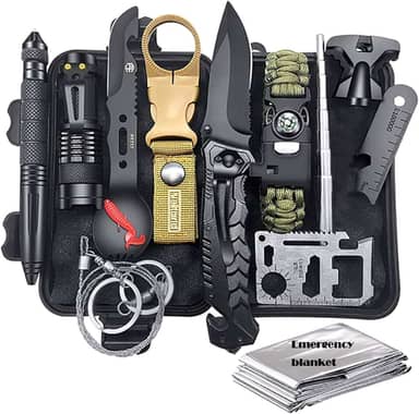 yeacher Kit de sobrevivência 11 em 1 SOS Survival Gear Tool Conjunto de emergência para camping, pesca, caminhadas, uso ao ar livre, portátil