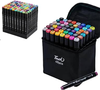 Kit Canetinhas para Colorir 48 Cores Inclui Base Organizadora– Canetas Dupla Ponta Profissionais | Canetinha Marcador Lápis de Cor para Pintura, Desenho, Escola e Artesanato